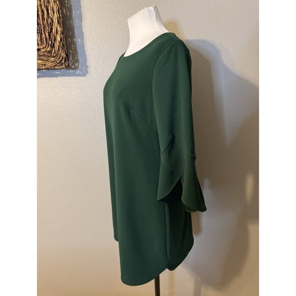 Vince Camuto Dress 10 P 10P Emerald Green 3/4 Flutter Sleeve Stretch Washable - Picture 6 of 15